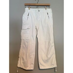 Express Vintage White Cargo Pants Blue Floral Cutout Wide Leg Y2K Size 5/6